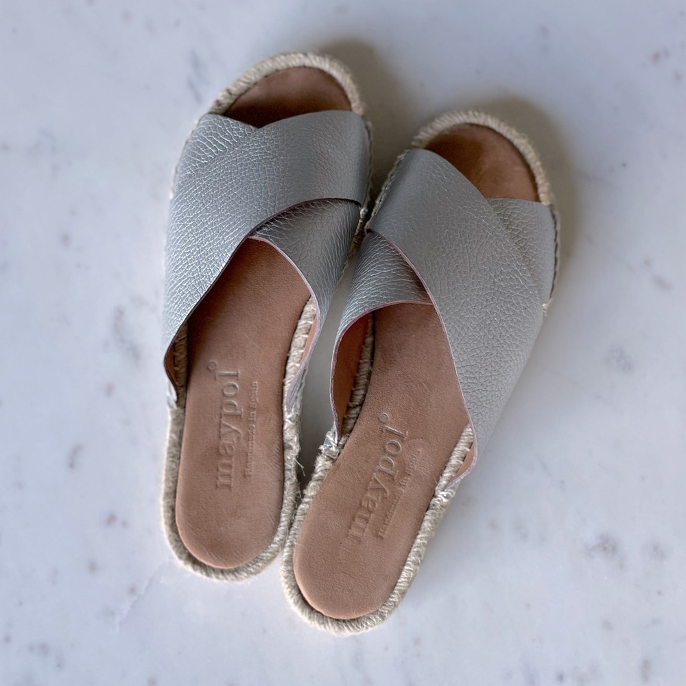 Maypol Mixto flat silver espadrille slide sandal size 38